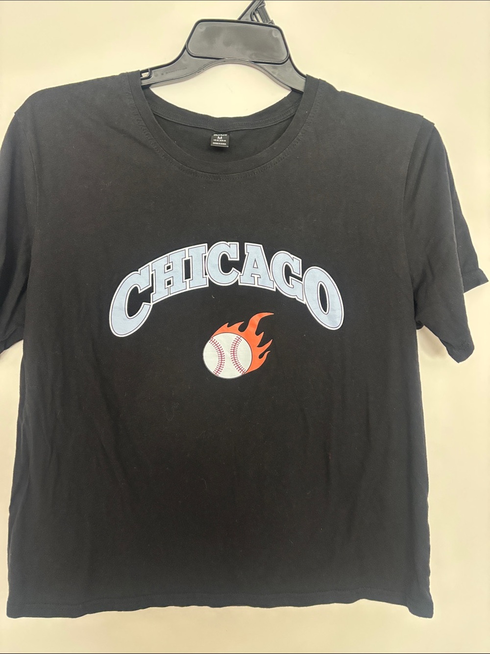 ROMWE Black Chicago Graphic Tee with Flame Detail